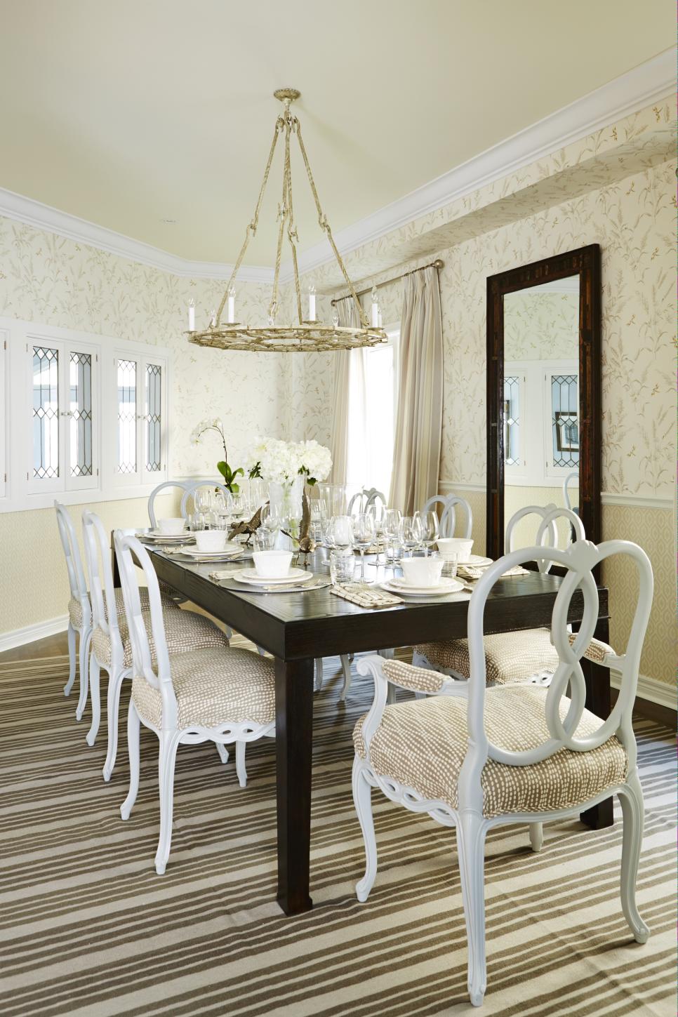 Traditional Dining Room With Modern Accents From Sarah Sees Potential Beige Dining Room With Dark Brown Dining Table and Vintage Decor