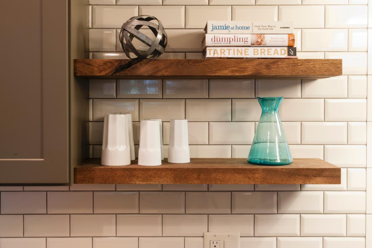 Modern kitchen with rustic shelves