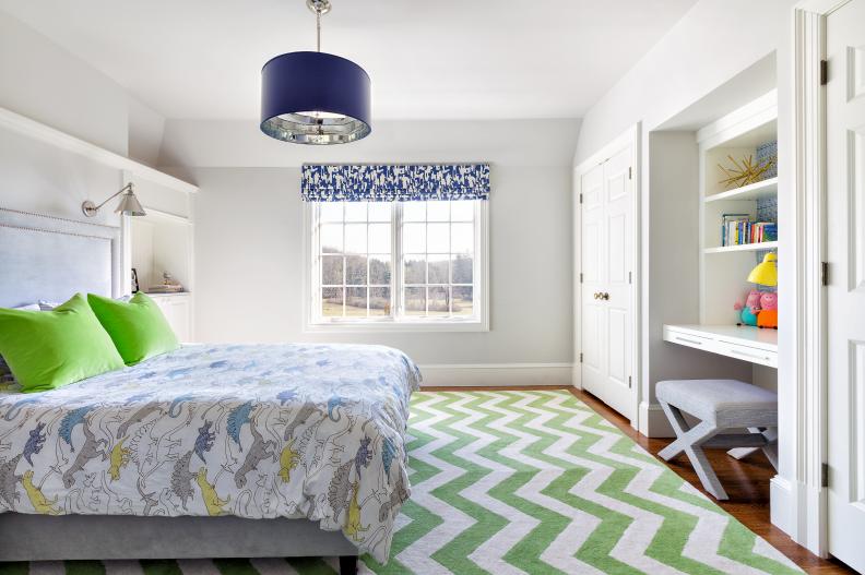 Transitional Neutral Kid's Bedroom With Green and Blue Accents