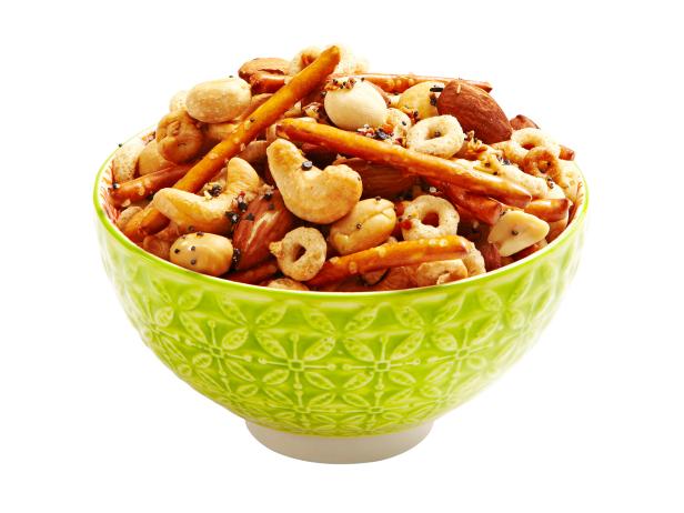 Party Mix in Green Bowl Party Mix in Green Bowl