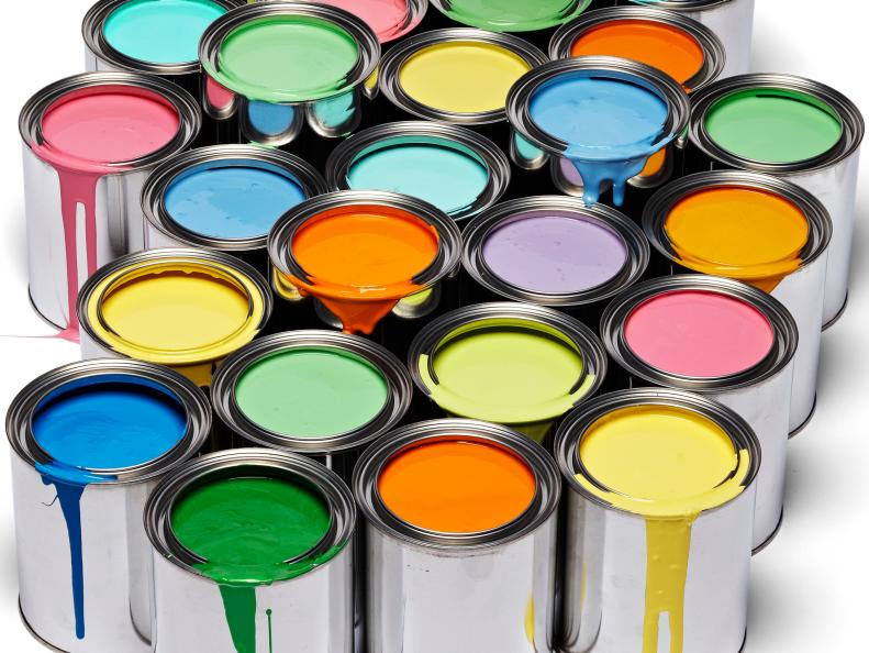 multicolored paint cans
