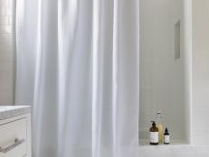 Shower Curtain With Bright Yellow Pom-Pom Trim