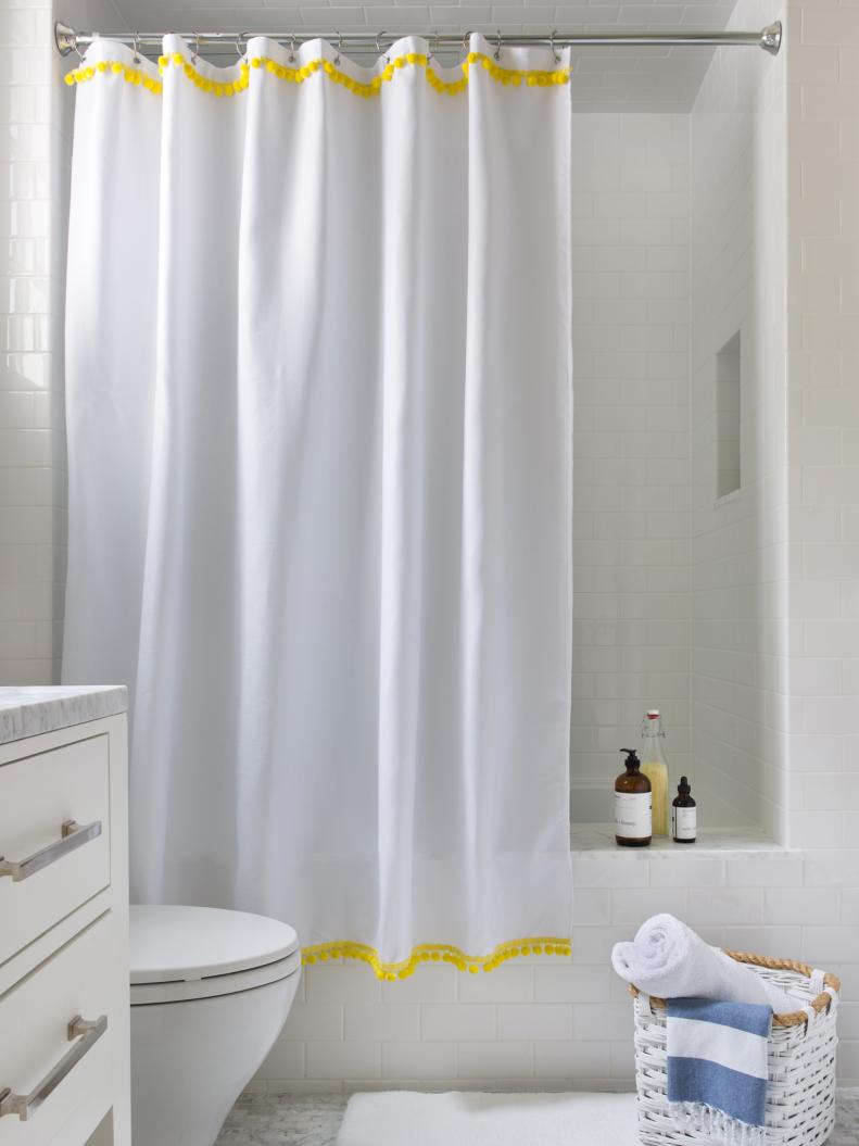 White Shower Curtain With Yellow Trim