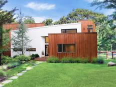 Modern Home Exterior Features Mix of Cedar & Stucco