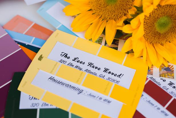 DIY Paint Chip Invitations Multicolored Paint Chip Invites for Housewarming Party