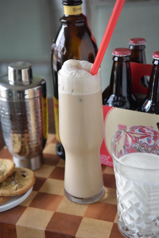 This take on a cool, creamy favorite is for adults only. Gather the following ingredients for this yummy cocktail: 1 small bottle of your favorite root beer, 2 ounces coffee liqueur, 2 ounces milk or heavy cream and ice cubes.