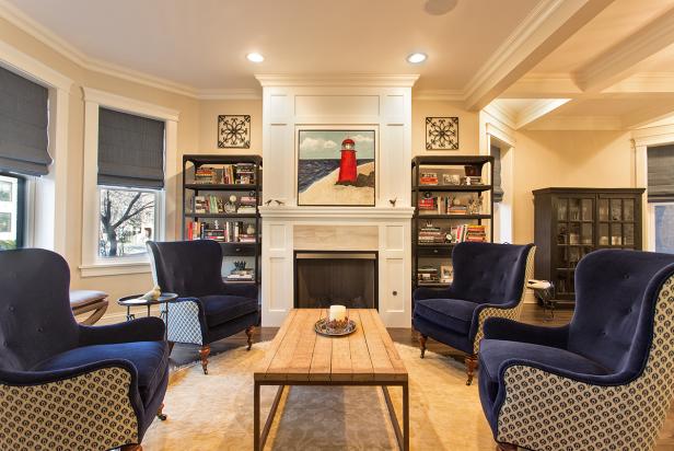 Sitting Room With Neutral Palette and Deep Blue Accents Sitting Room With Neutral Palette and Deep Blue Accents