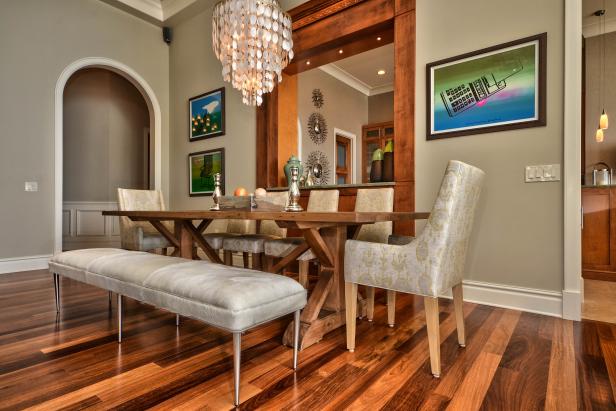 Transitional Dining Room Features Colorful Modern Art Transitional Dining Room Features Colorful Modern Art