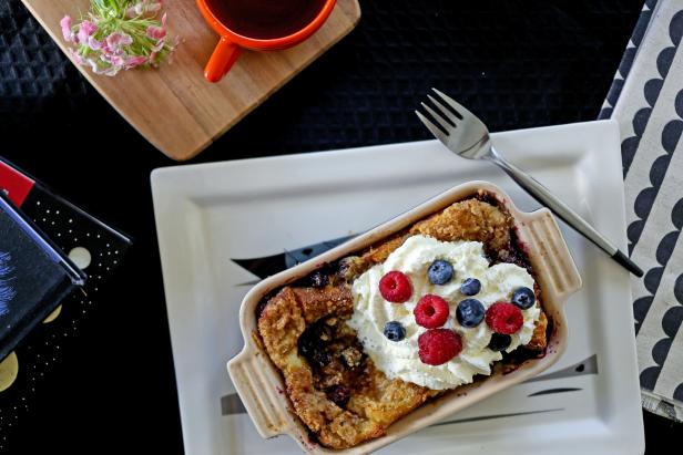 Baked French Toast baked French toast on serving tray