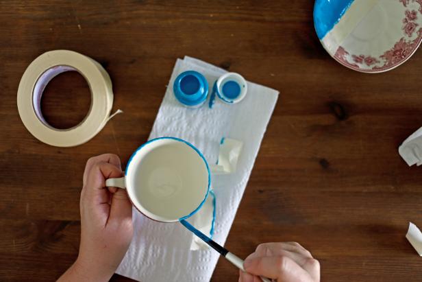 Add some color to Mom's old China with color blocking.
