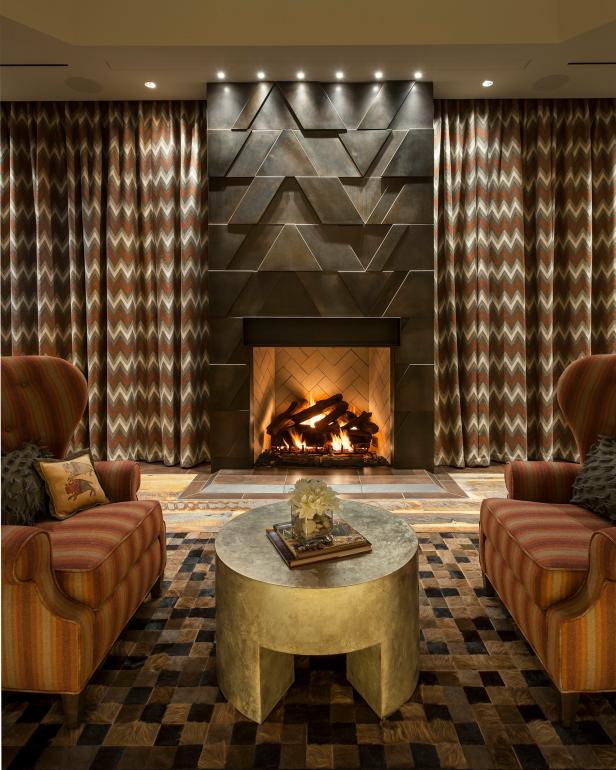 Textured Metal Fireplace Surround in Master Suite Textured Metal Fireplace Surround in Master Suite