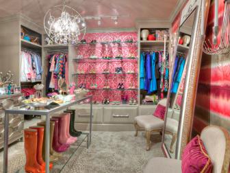 Luxurious Walk-In Closet With Pink Accents