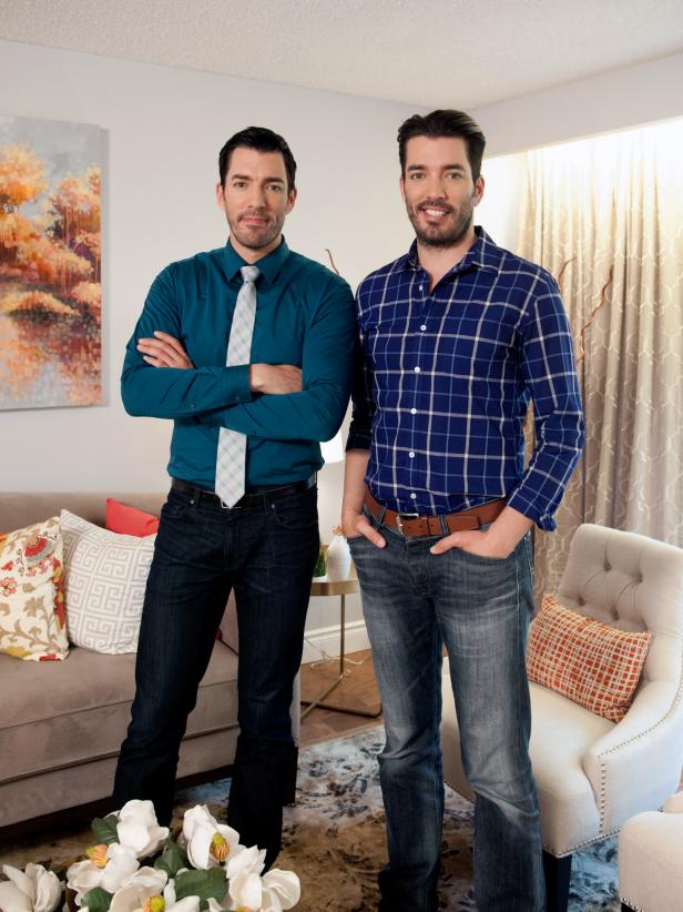 Drew and Scott Pose in Renovated Living Room Drew and Scott Pose in Renovated Living Room