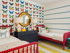 Colorful Girl's Bedroom With Butterfly Applique Accent Wall 