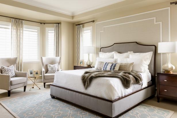 Gorgeous Transitional Bedroom With Gray Upholstered Bed Frame Gorgeous Transitional Bedroom With Gray Upholstered Bed Frame