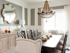 Gray Transitional Dining Room With Brown & Neutral Furnishings