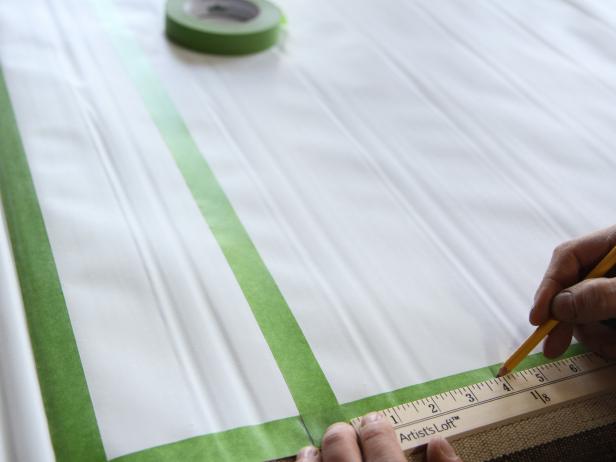 Measure 4â from the new horizontal tape line and repeat previous steps until the entire shade is covered with horizontal tape lines with 4â spacing.