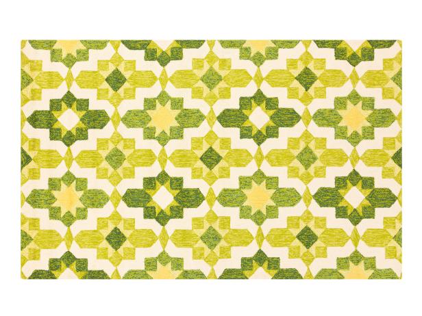Pattern play works well in a green rug