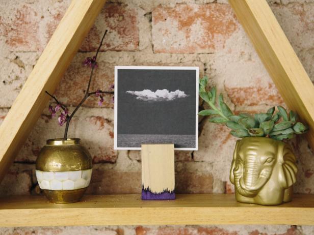 Dye a standard wood block to make a cute photo holder.
