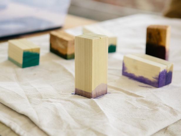 Let wood blocks dry before placing a photo inside.