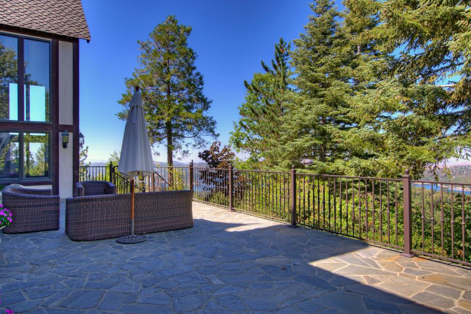 Stone Terrace with Lake Arrowhead Views Stone Terrace of Tudor Home