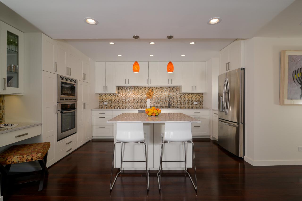 Contemporary White Kitchen With Mosaic Tile Backsplash | HGTV