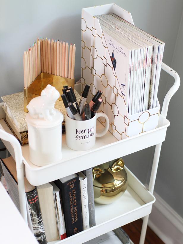 Use a Bar Cart as a Home Office Catch-All Use a Bar Cart as a Home Office Catch-All