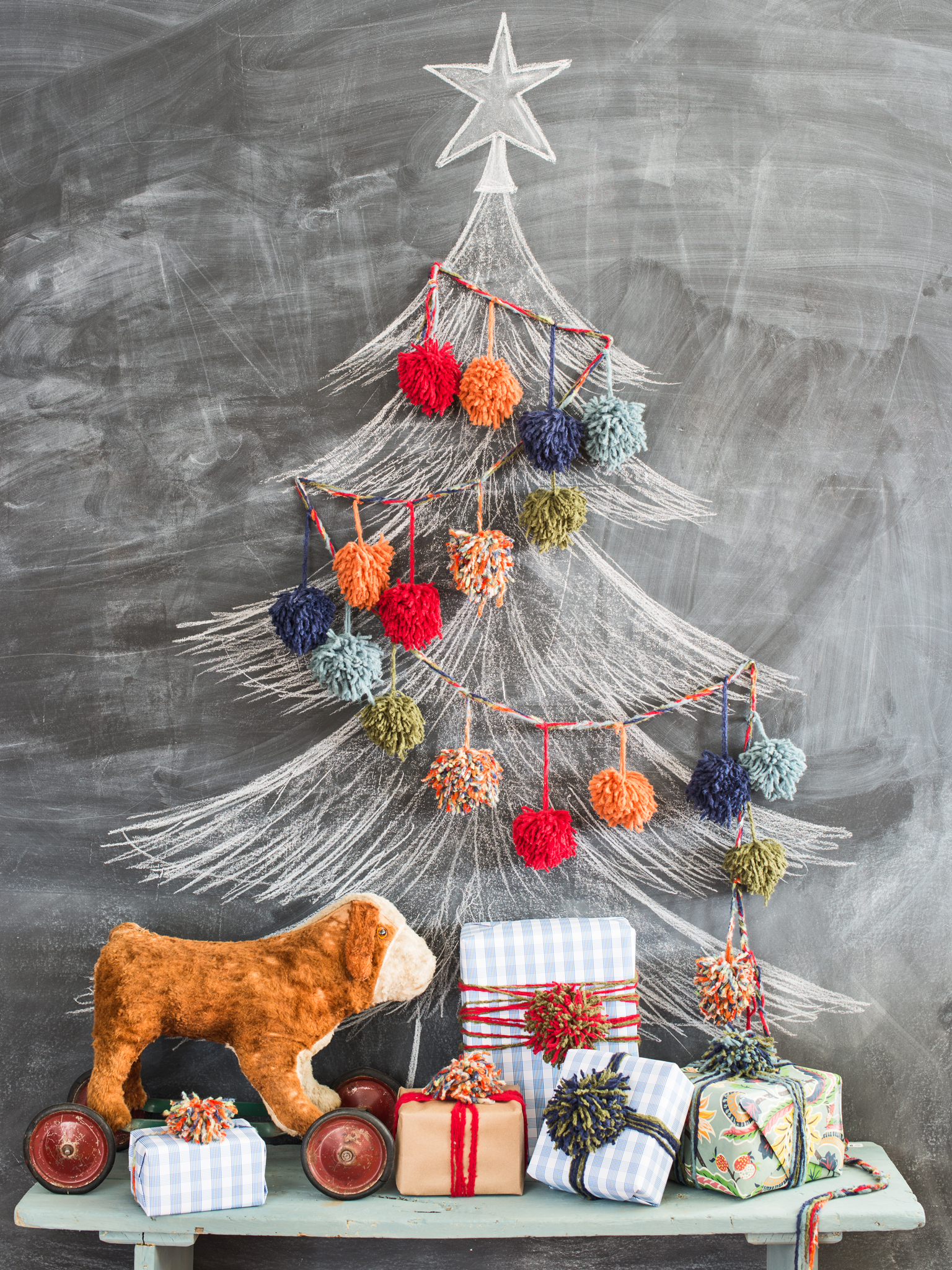 pom pom christmas tree garland