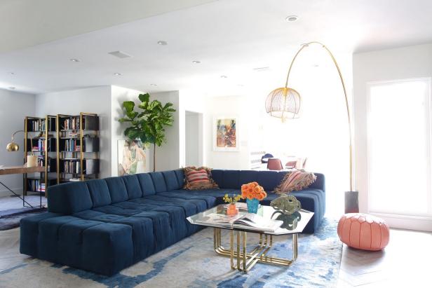 Multicolored Eclectic Living Room With Arc Light Multicolored Eclectic Living Room With Arc Light