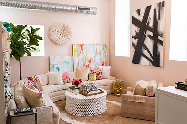Exposed Air Duct and Abstract Artwork in Contemporary Living Room Exposed Air Duct and Abstract Artwork in Contemporary Living Room