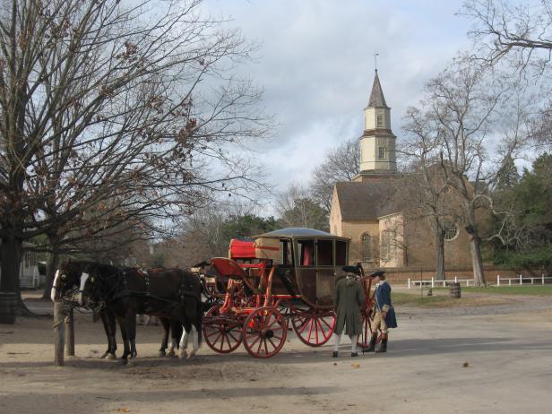 Colonial Williamsburg Church and Carriage A Colonial Scene in Williamsburg, Virginia