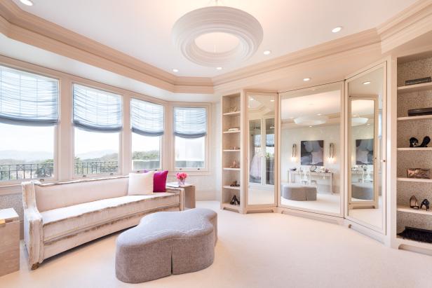 Soft Lighting and Camel Colored Walls Create Flattering Environment for Dressing