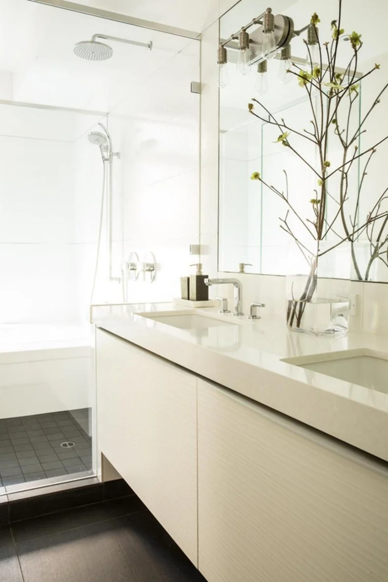 Modern White Master Bathroom With Shower