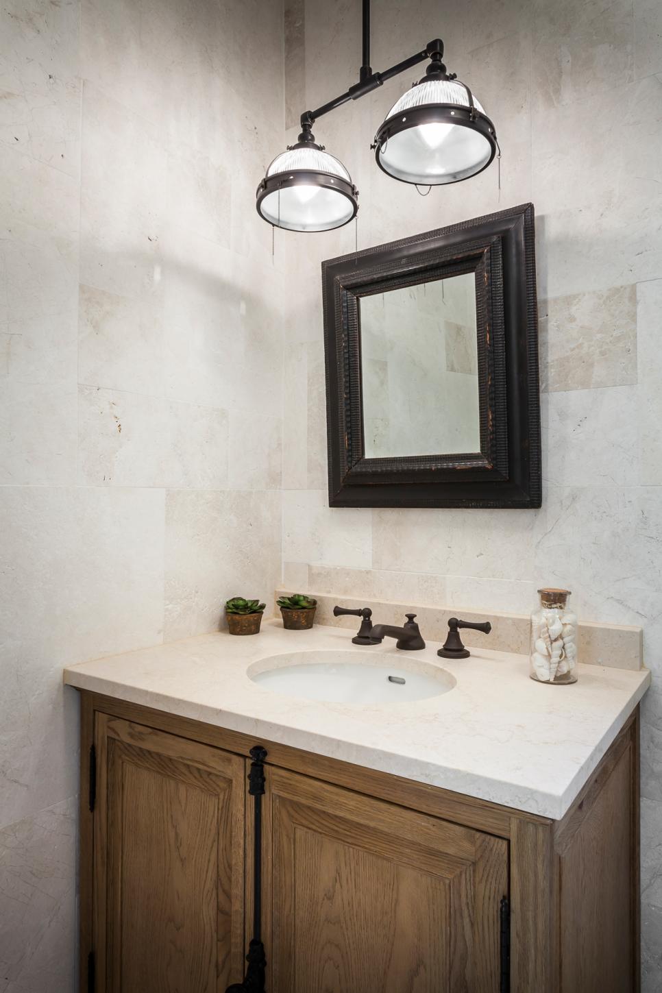Wood Bathroom Vanity and Metal Pendant Wood Bathroom Vanity