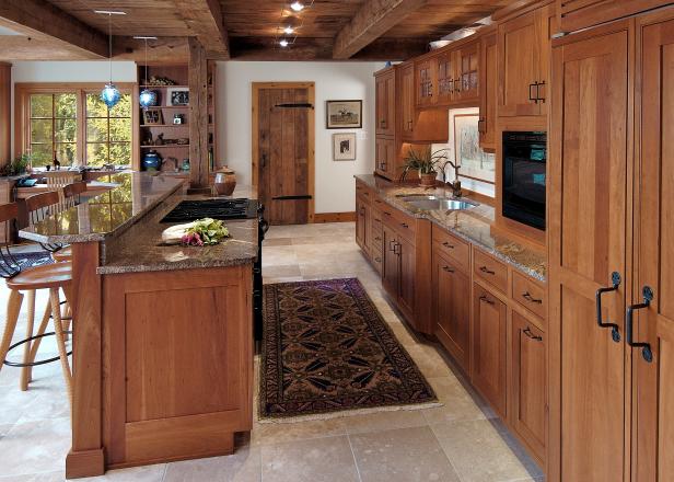 Rustic and Contemporary Kitchen with Exposed Wood Beams and Marble-topped Kitchen Island Rustic and Contemporary Kitchen with Exposed Wood Beams and Marble-topped Kitchen Island