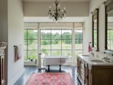Country Bathroom With Chandelier