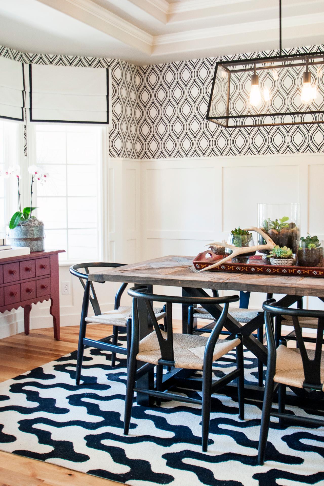 Black and White Dining Room Features Funky Patterns | HGTV