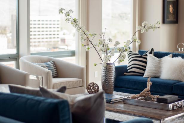 Light, Windowed Room With Blue Velvet Sofas Light, Windowed Room With Blue Velvet Sofas