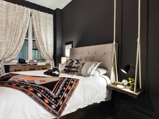 Black Master Bedroom with Room Saving Furnishings Black Master Bedroom with Room Saving Furnishings