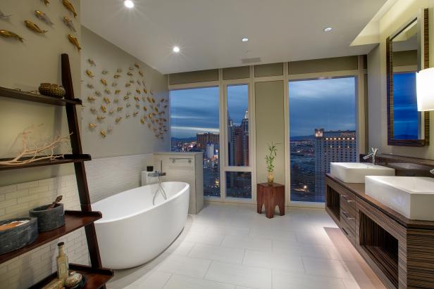 Asian Spa Inspired Master Suite with Koi Artwork and Bamboo Double Sink Vanity Asian Spa Inspired Master Suite with Koi Artwork and Bamboo Double Sink Vanity
