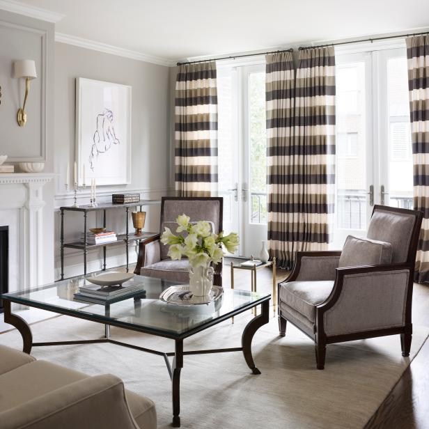 Neutral Fresh Living Room with Striped Curtains for Depth Neutral Fresh Living Room with Striped Curtains for Depth