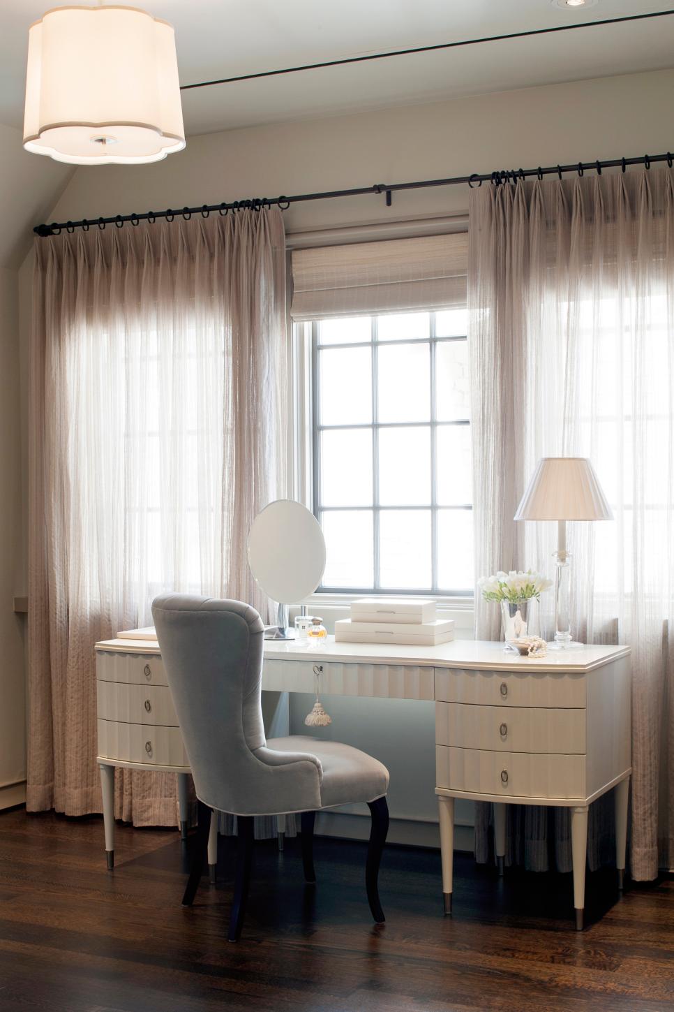 Elegant Makeup Vanity in Neutral Master Suite Master Suite With Elegant Makeup Vanity in Front of Window