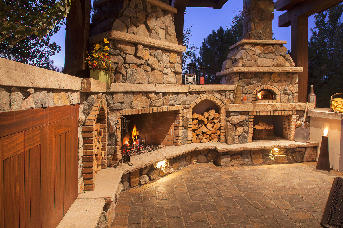 stone outdoor fireplace