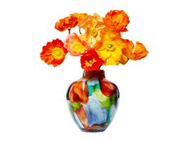 Poppies in a Colorful Vase