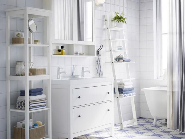 Open Shelving in Airy, White Bathroom Open Shelving in Airy, White Bathroom