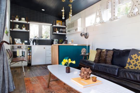 Tiny, Eclectic Living Room & Kitchen Small Black & White Eclectic Living Area & Kitchen