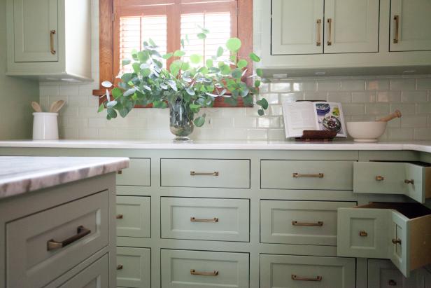 Corner Drawers in Green Cottage Kitchen Corner Drawers in Green Cottage Kitchen