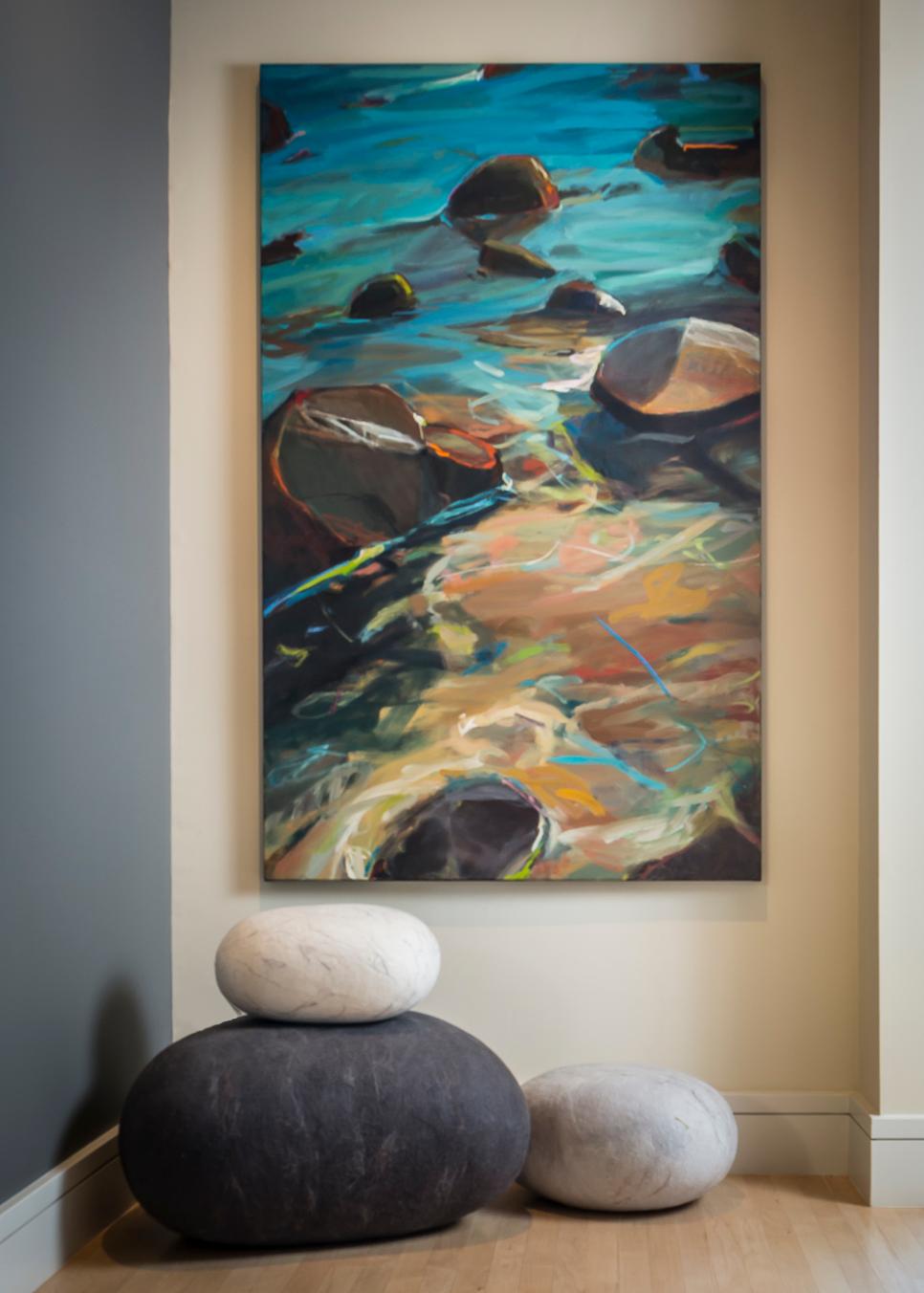 Blue River Painting With Boulder Poufs Blue River Painting