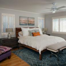 Gray Transitional Bedroom With Blue Rug