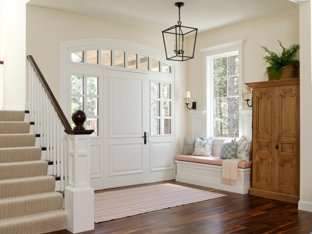 Contemporary White Foyer with Storage Bench and Armoire Contemporary White Foyer with Storage Bench and Armoire
